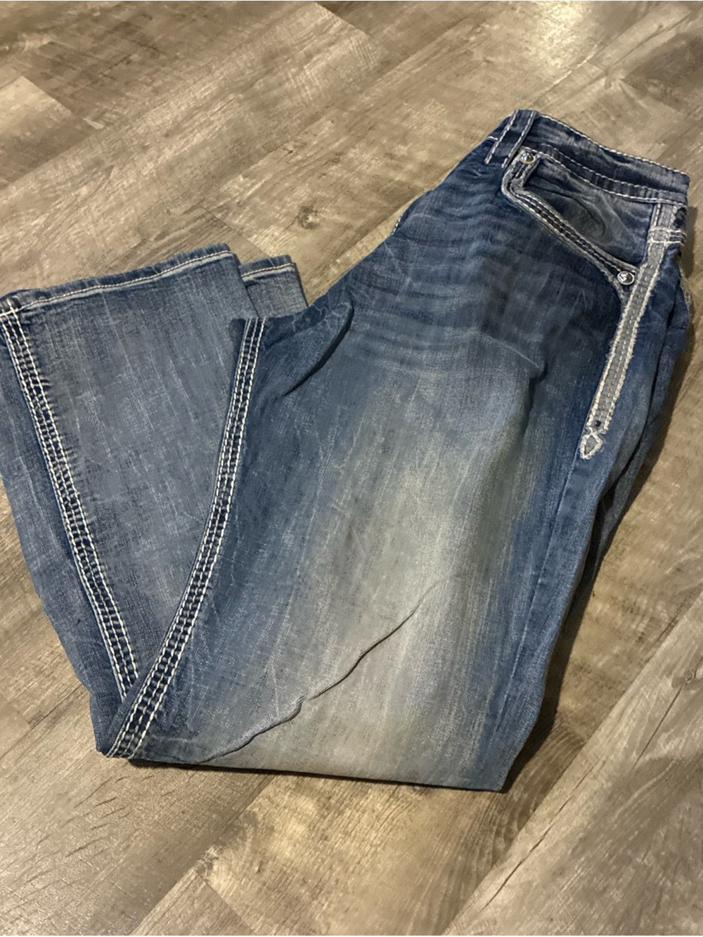 Vintage Rock Revival Jeans Men’s Blue Cotton Straight Distressed Flap SZ 42 - Picture 16 of 16